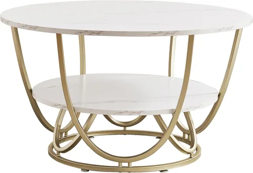 Vista 7 de Elephance - Mesa auxiliar redonda con almacenamiento, mesa de café moderna de 30 pulgadas para sala de estar, mesa de café con superficie de madera