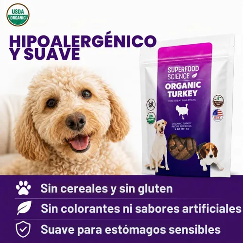 Vista 4 de Golosinas orgánicas para perros, golosinas orgánicas suaves y masticables para perros de pavo, bajas en calorías, hipoalergénicas, naturales