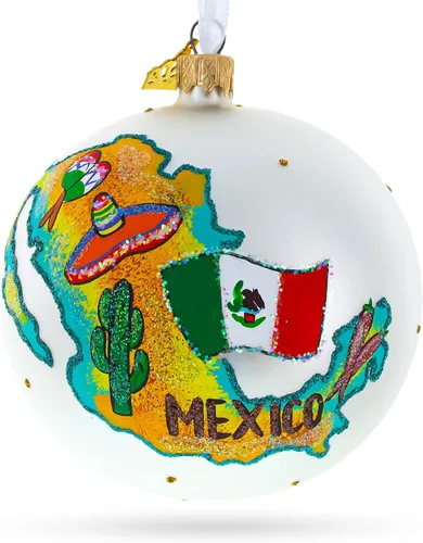 Vista 3 de Viaje a México bola de cristal adorno de Navidad 4 pulgadas