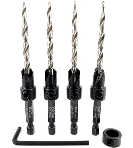 Vista 32 de FTG USA Juego de 3 brocas avellanadoras ajustables para madera #4 (7/64 pulgadas) con broca cónica para carpintería
