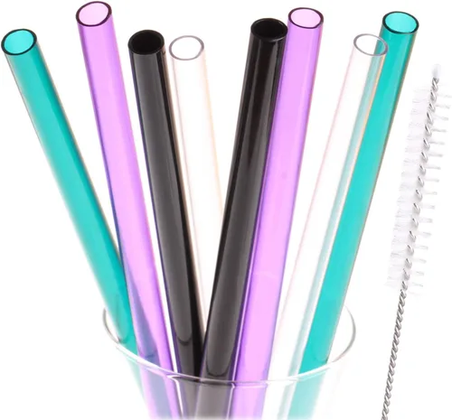 Vista 10 de Dakoufish Pajitas reutilizables para batidos de 10 pulgadas de largo, boca ancha, pajitas rectas de plástico para batidos de leche, juego de 6