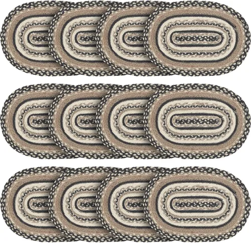 Vista 11 de VHC Brands Sawyer Mill, Dining Table Placemat, Braided Jute, Oval, Charcoal Creme, 10x15, 8 Pack 8 Pack