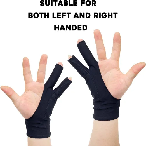 Vista 5 de AKX Artist Glove - Guante de dibujo con rechazo de palma para tableta gráfica, 2 sin dedos, mano izquierda y derecha, negro, paquete de 2, AK-020