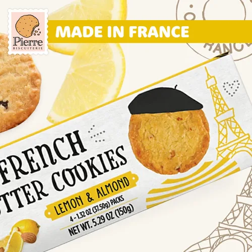 Vista 2 de Pierre Biscuiterie Galletas de mantequilla francesa con limón y almendra, caja de 5.29 onzas (paquete de 1)