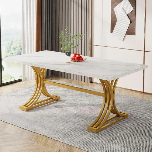Vista 6 de Tribesigns Mesa de comedor rectangular de 63 pulgadas para 4 a 6, mesas de cocina modernas con elegantes patas de caballete de metal, mesas grandes