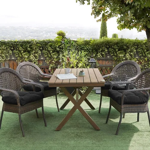 Vista 4 de Sweet Home Collection - Cojines para silla de patio y exterior, almohadillas prémium con relleno grueso y cómodo de fibra, mechones, 19 x 19 Negro