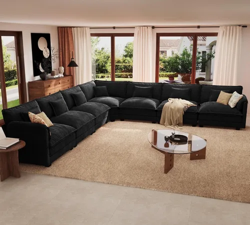 Vista 20 de ELUCHANG Sofá Seccional Modular en Forma de L de 113 pulgadas, cómodo sofá nube de 4 asientos con otomana móvil, sofá de asiento profundo para sala