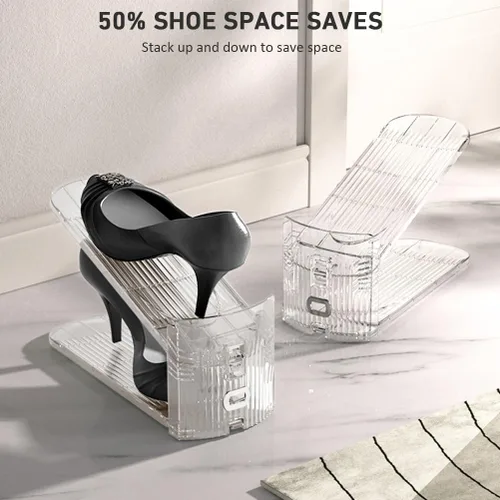 Vista 3 de Paquete de 10 organizadores de ranuras transparentes para zapatos - Altura ajustable de 3.7'' a 7.7'' pulgadas, apiladores de zapatos para un par