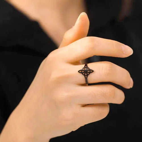 Vista 33 de UNIFT Anillo de nudo de bruja para mujer, de acero inoxidable, estilo geométrico, elegante, elegante, irlandés, nudo celta, ajustable, anillo