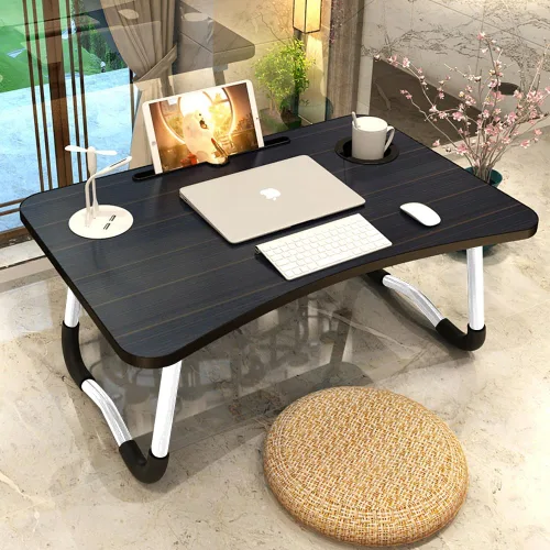Vista 5 de Elekin - Mesa de cama plegable para computadora portátil, con cajón de almacenamiento/soporte para tazas, escritorio plegable multifunción