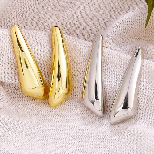 Vista 8 de Aretes colgantes gruesos de oro para mujer, chapados en oro, grandes, minimalistas, geométricos, largos, triangulares, exagerados, para mujer, a