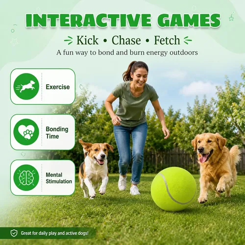 Vista 9 de INSUM Pelota de tenis gigante de 9.5 pulgadas, pelota de juguete grande para perros para jugar al aire libre, cumpleaños para perros grandes, ideal