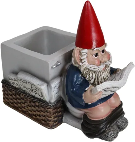 Vista 5 de Ebros Gift Fantástico gnomo de señor viejo tímido con pantalones abajo leyendo periódico por inodoro papelería portalápices estatua 'Morning