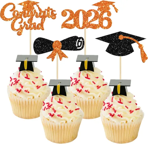Vista 45 de Gyufise 1 paquete de decoración de pastel de graduación 2025 con purpurina de felicitaciones clase de 2025, decoración de pastel de diploma 2025