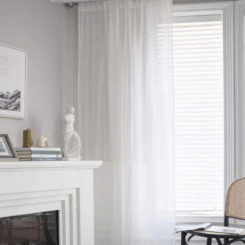 Vista 2 de AMZALI Cortinas bohemias de encaje floral de ganchillo semiopacas con bolsillo para barra, cortinas de granja para sala de estar y dormitorio, 2