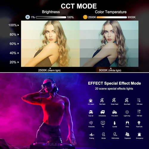 Vista 3 de OBEST Luz de video RGB portátil con batería de 3000 mAh, 2500-9000 K, regulable, para estudios fotográficos, TikTok, YouTube Vlogs, 11.8 in