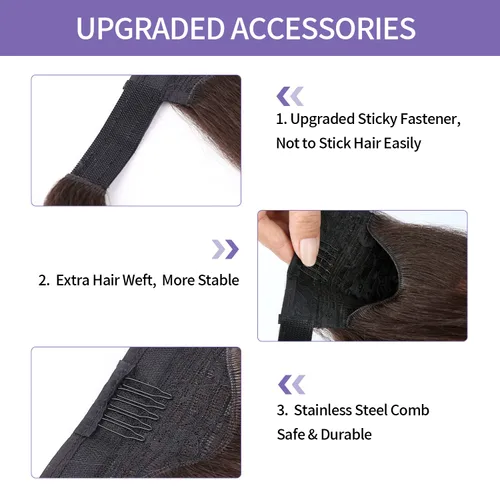 Vista 5 de WIGNEE Extensión de cola de caballo larga rizada recta y envolvente, extensión de cola de caballo Yaki negro natural para mujeres negras, Marrón