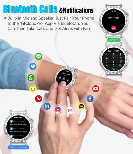 Vista 4 de Reloj inteligente para mujer, pantalla AMOLED HD de 1.19 pulgadas, reloj inteligente para mujer, rastreador de actividad física con monitor