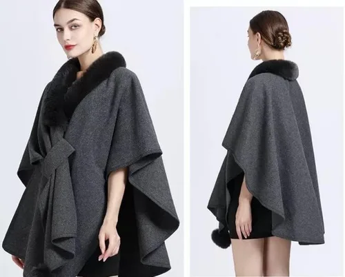 Vista 2 de Poncho de chal de lujo cálido para capas - Cómodo accesorio de otoño e invierno
