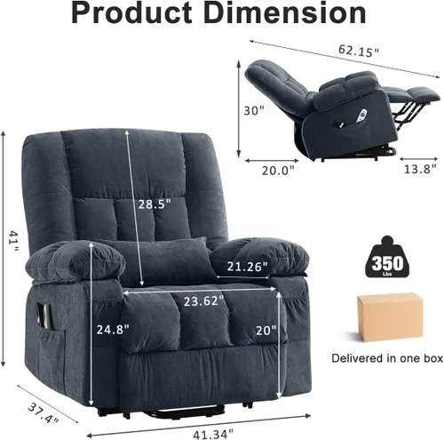 Vista 2 de MAHOMICO Silla reclinable eléctrica para personas mayores con funciones de masaje por vibración y calefacción, sofá reclinable eléctrico individual