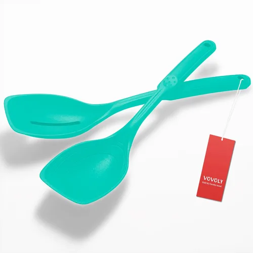 Vista 11 de Cuchara de cocina grande de silicona, juego de cuchara sólida antiadherente con tazón profundo y marca de medición para mezclar, servir, escurrir