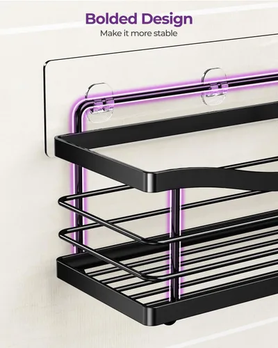 Vista 5 de ODesign Estante organizador de ducha de acero inoxidable SUS304 para almacenamiento de baño y cocina, estante adhesivo sin perforaciones con 4 Negro