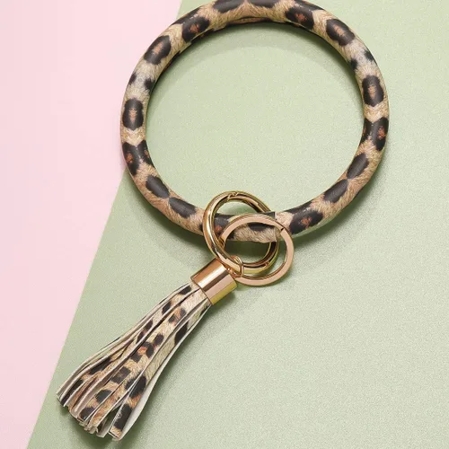 Vista 7 de Coolcos Llavero de piel, círculo grande con borla, para muñeca, brazalete, regalo para mujer