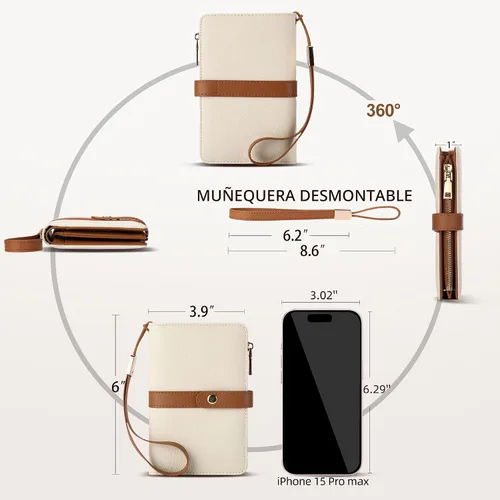 Vista 4 de Cartera pequeña para mujer, con bloqueo RFID, de piel vegana, delgada, plegable, para tarjetas de crédito, portapasaporte, cartera de viaje