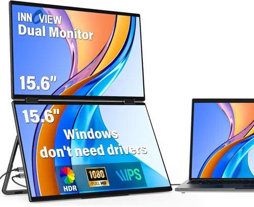 Vista 10 de InnoView Monitor Portátil Dual 4K de 15.6 pulgadas 3840x2160P 100% sRGB Owl Eye Vision - Diseño Plegable con Ajuste de Pantalla de 315°, Soporte