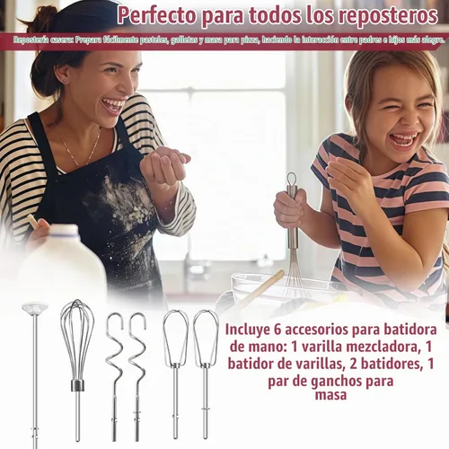 Vista 7 de Accesorios de batidor para batidora de mano para Kitchenaid, batidor, ganchos para amasar y varilla para mezclar líquidos, accesorios de acero