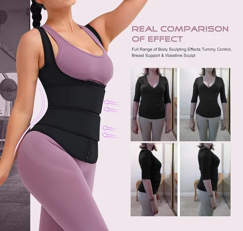 Vista 2 de Entrenador de cintura de látex para mujer, talla grande, chaleco de entrenamiento de cintura con correas ajustables para gimnasio, corsé reductor