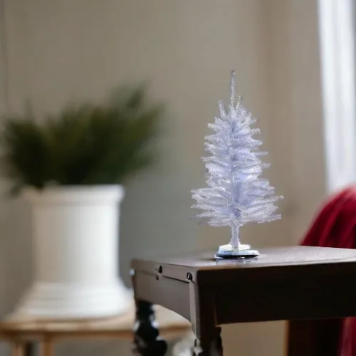 Vista 2 de Kurt S. Adler Árbol de Navidad miniatura de oropel plateado de 18 pulgadas con 140 puntas y base nuevo mini