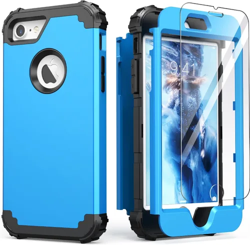 Vista 20 de IDweel Funda para iPhone 8 con Protector de Pantalla de Vidrio Templado, para iPhone 7, 3 en 1, Resistente a Golpes, Delgada, Híbrida, de Servicio