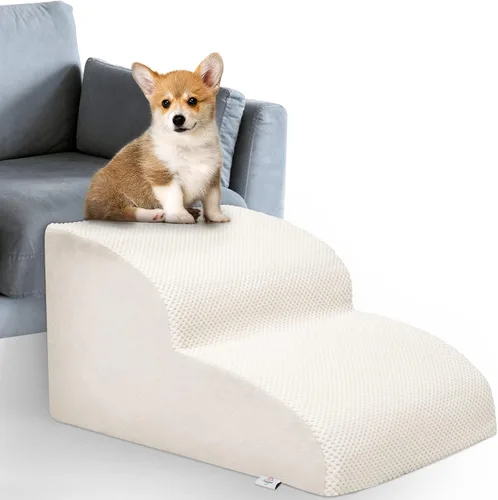 Vista 9 de Escaleras para Perros para Perros Pequeños - Rampa de Espuma de Alta Densidad, Pasos Extra Anchos para Mascotas con Fondo Antideslizante para Camas