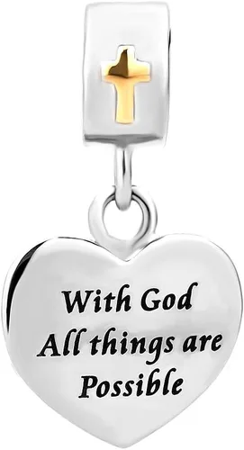 Vista 2 de CharmSStory Abalorio de cruz religiosa de corazón cristiano para pulseras europeas
