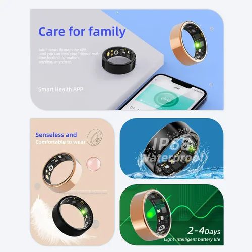 Vista 4 de Smart Health Ring for Women Men Fitness Tracke IP68 Waterproof Fitness Ring with Heart Rate/Blood Pressure/Blood Oxygen/Sleep Tracker/Step/Calories