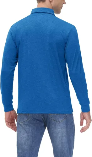 Vista 3 de MAGCOMSEN Polo de manga larga para hombre, con cuello de 3 botones, de secado rápido, rendimiento y golf, polo