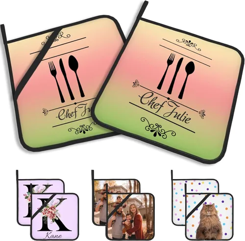 Vista 37 de Manoplas de horno personalizadas con nombre y foto, resistentes al calor y a la intemperie, para amigos y familia, como regalo de cocina, horneado
