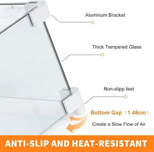 Vista 5 de Grisun Protector de viento rectangular de vidrio para hoguera, 30 x 6 x 6 pulgadas, protector de vidrio templado resistente al calor de 5/16