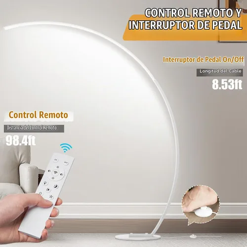 Vista 6 de Lámparas LED de cobertura ultra ancha de 2000 lm para sala de estar con 3 temperaturas de color, lámparas de pie de arco regulables blancas, lámpara