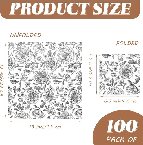 Vista 2 de Servilletas de almuerzo de 100 unidades, servilletas de cóctel a granel para fiestas, servilletas desechables de papel decorativas, servilletas