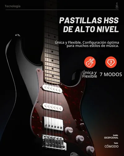 Vista 4 de Donner, DST-152B Kit de guitarra eléctrica de 39 pulgadas HSS, con bobina de pastilla dividida, con amplificador, bolsa, accesorios, guitarra