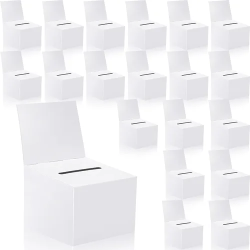 Vista 9 de Paquete de 20 cajas de sugerencias para rifas con ranura, cajas de cartón de 6.5 x 4.5 x 4.5 pulgadas con ranura para boletos y cabecera extraíble