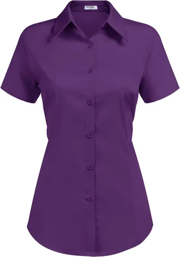 Vista 14 de HOTOUCH - Camisas básicas con botones para mujer de manga corta elásticas con cuello de botón para mesera y trabajo