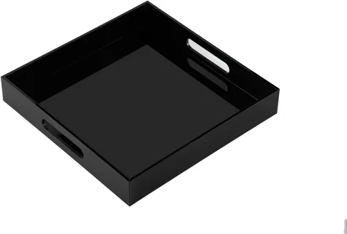 Vista 22 de KEVLANG Bandeja de acrílico transparente resistente con asas, bandeja organizadora de encimera de 8 x 8 x 2 pulgadas de alto para cocina, baño