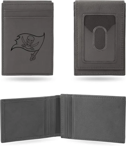 Vista 16 de Rico Industries - Cartera de bolsillo frontal con grabado láser NFL de fútbol, gris, compacta/cómoda/delgada