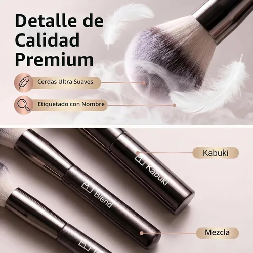 Vista 5 de Juego de brochas de maquillaje profesional con estuche de viaje, 20 piezas café (A-Coffee)