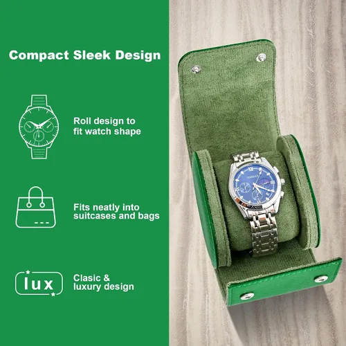 Vista 5 de ROSELLE Funda para reloj para hombres y mujeres con forro de gamuza, estuche de viaje para reloj, organizador de almacenamiento y exhibición