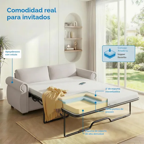 Vista 4 de Mjkone Sofá cama extraíble con colchón de espuma, tamaño matrimonial
