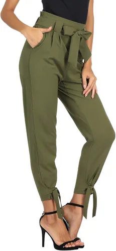 Vista 4 de GRACE KARIN - Pantalón tipo lápiz para mujer, diseño informal de tiro alto, con lazo al frente y bolsillos, para trabajo.